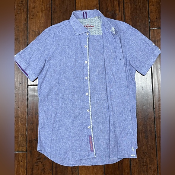 Robert Graham Linen Blend Short Sleeve Button Down Mens Size M Blue Tailor Fit - Picture 4 of 11